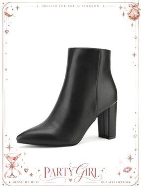 Pointed Toe Block Heel Ankle Boots Faux Fur Lined Chunky Heel Booties
